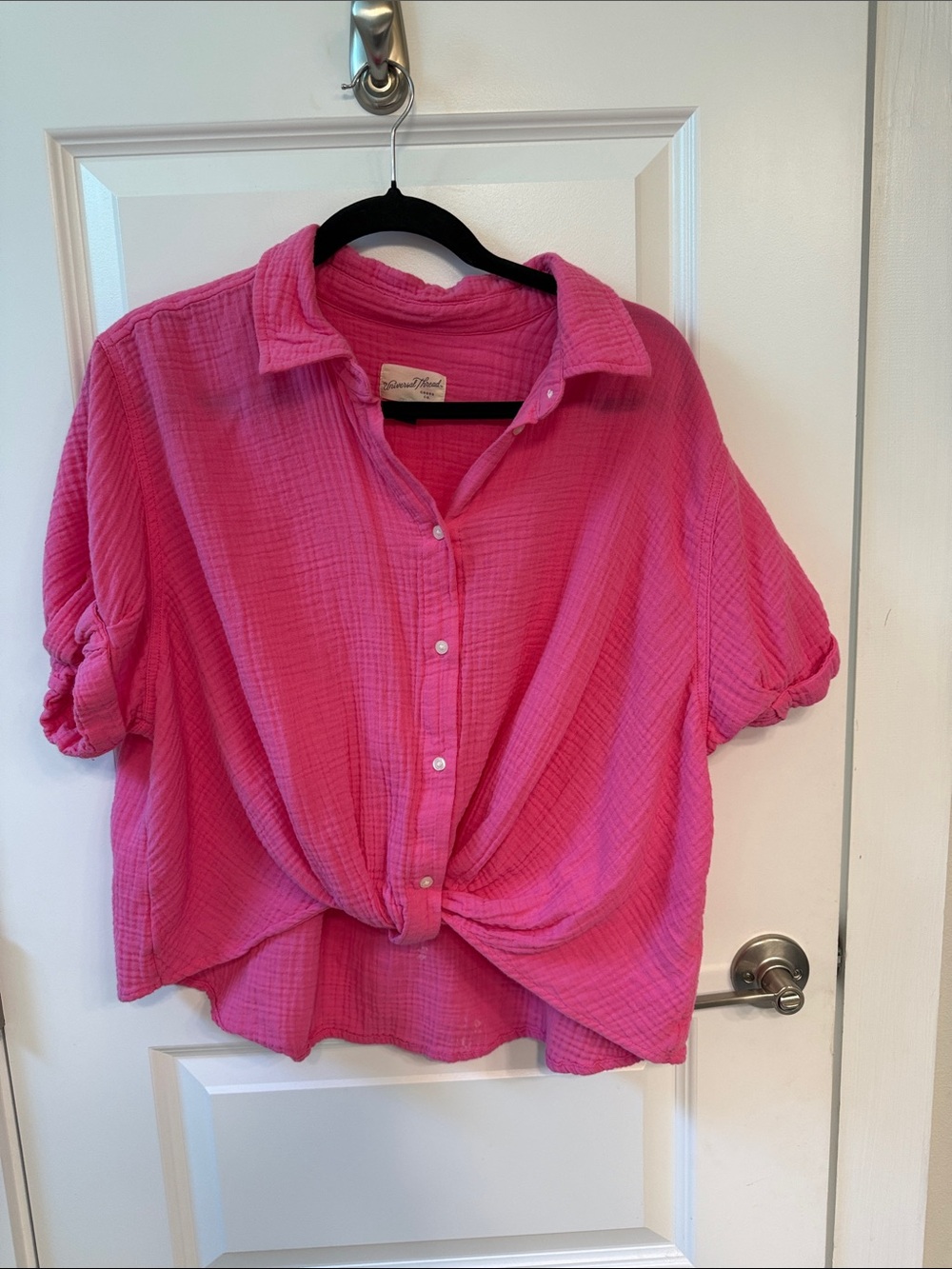 Universal Thread Hot Pink Button-Down Twist Front Gauze Shirt